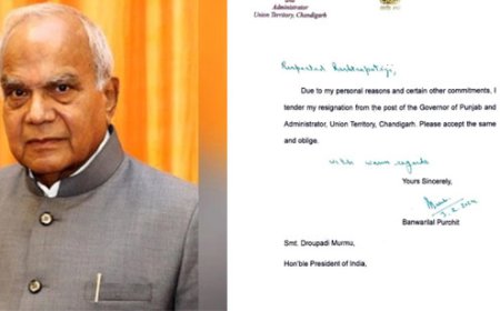 ਪੰਜਾਬ ਦੇ ਗਵਰਨਰ ਬਨਵਾਰੀ ਲਾਲ ਪੁਰੋਹਿਤ ਨੇ ਦਿੱਤਾ ਅਸਤੀਫ਼ਾ