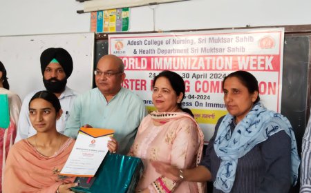 ਸਿਹਤ ਵਿਭਾਗ ਵੱਲੋਂ ਵਿਸ਼ਵ ਟੀਕਾਕਰਨ ਹਫ਼ਤੇ ਦੇ ਸੰਬੰਧ ਵਿੱਚ ਆਦੇਸ਼ ਕਾਲਜ ਆਫ ਨਰਸਿੰਗ ਵਿਖੇ ਕਰਵਾਏ ਗਏ ਪੋਸਟਰ ਮੇਕਿੰਗ ਮੁਕਾਬਲੇ