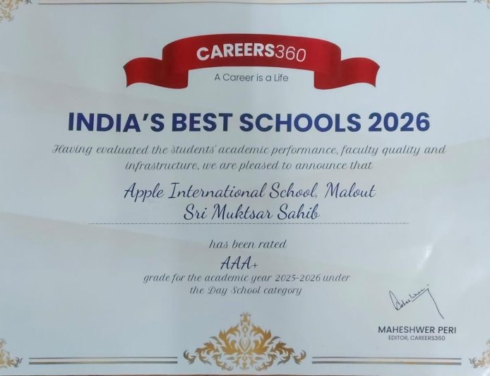 Apple International School ਨੂੰ ਮਿਲਿਆ Careers360 AAA+ Accreditation ਅਤੇ India's Best School Award