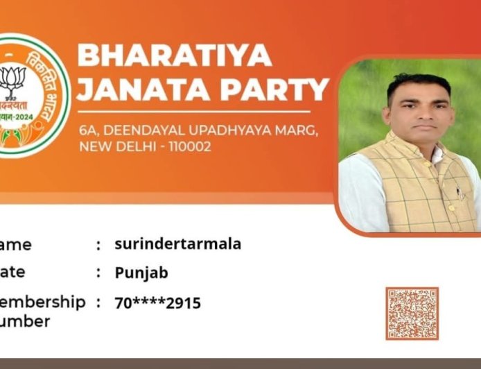 ਭਾਜਪਾ ਦੇ ਐੱਸ.ਸੀ ਆਗੂ ਸੁਰਿੰਦਰ ਤਰਮਾਲਾ ਨੇ ਆਪਣੀ ਮੁੱਢਲੀ ਮੈਂਬਰਸ਼ਿਪ ਤੋਂ ਦਿੱਤਾ ਅਸਤੀਫ਼ਾ